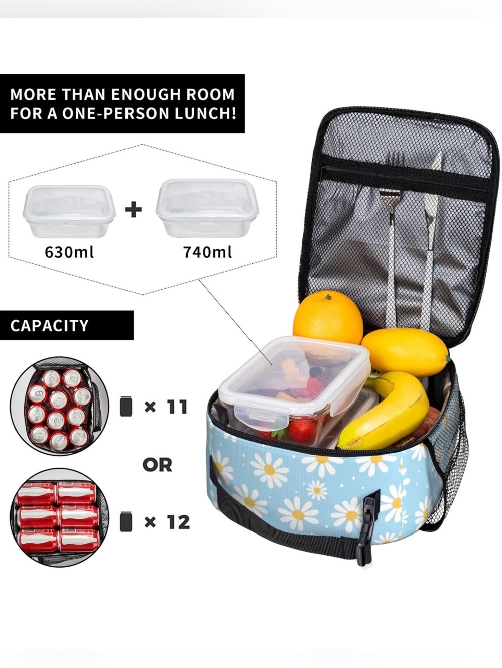 Blue Daisy Insulated Lunch Box for Kids - Picture 5 of 6